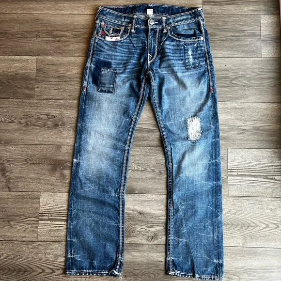 True Religion Men’s Denim Jeans 33x33 Straight Flap Nat Mega T Red - Picture 2 of 15